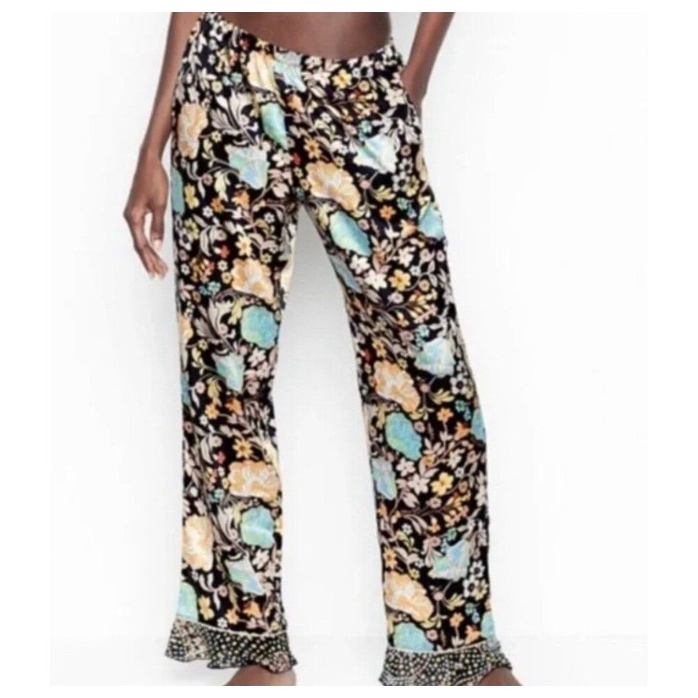 Victoria Secret Pajama Pants Sleepwear Satin Multicolor Ruffle